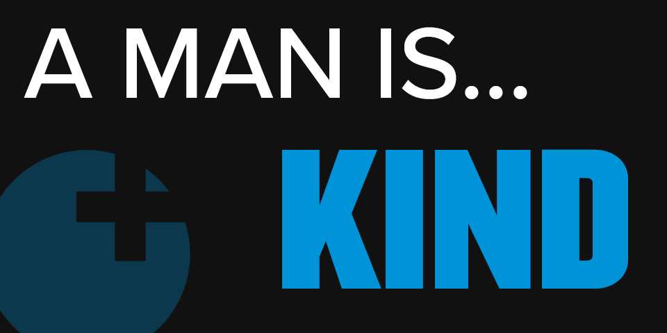 text: "a man is...kind" in white and teal on black background with sex positive logo in left bottom corner